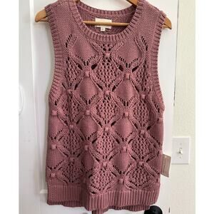 Lucky Brand Women’s Large Sleeveless Open Knit Crochet Top Rose Mauve